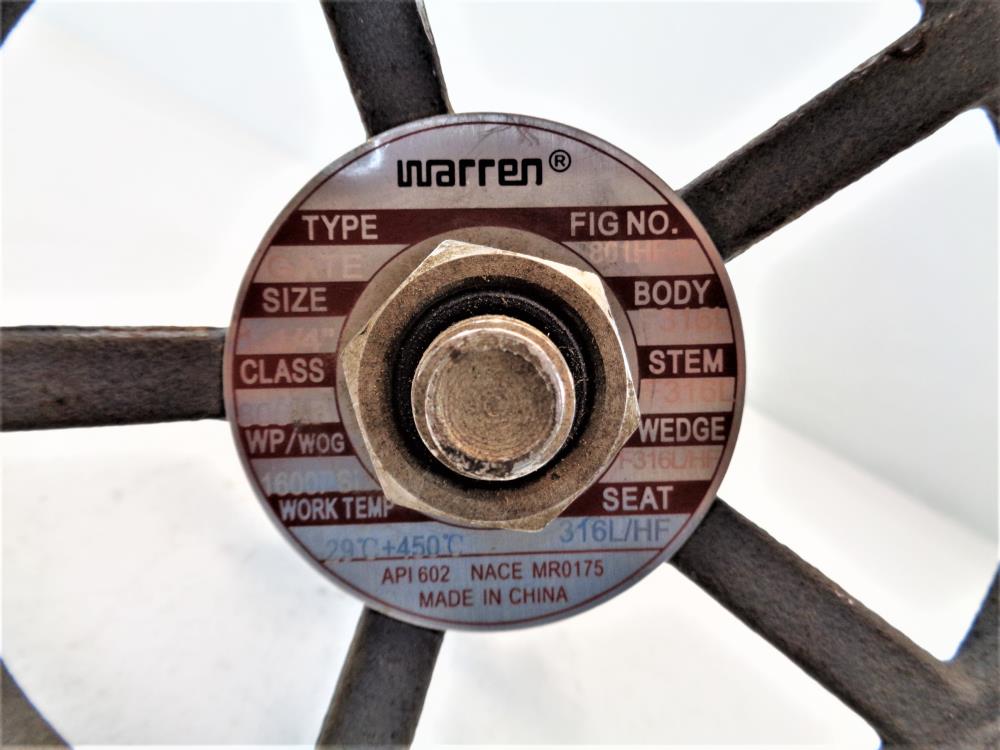 Warren 1-1/4" NPT 800# Stainless Steel Gate Valve 801HF-T